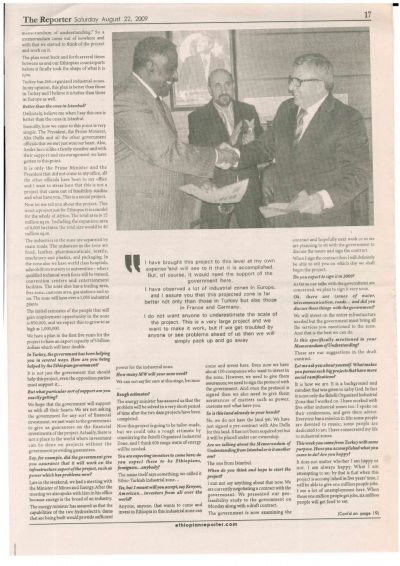 Etiyopya Cumhuriyeti Basınında Yayımlanan Demeçler